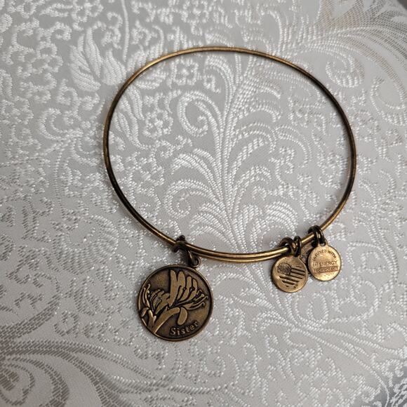 Alex and Ani women's bracelet Sister charm gold tone floral‎ birthday gift cute - Picture 2 of 4